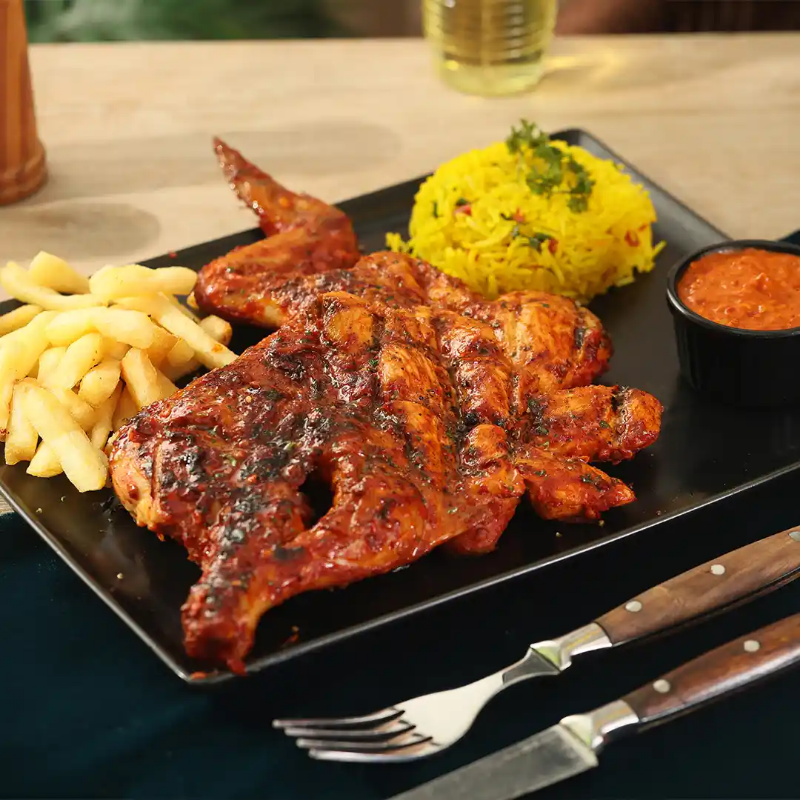 Chicken Rice Boss Portuguese Chicken with Rice and Chips | Boss Cafe