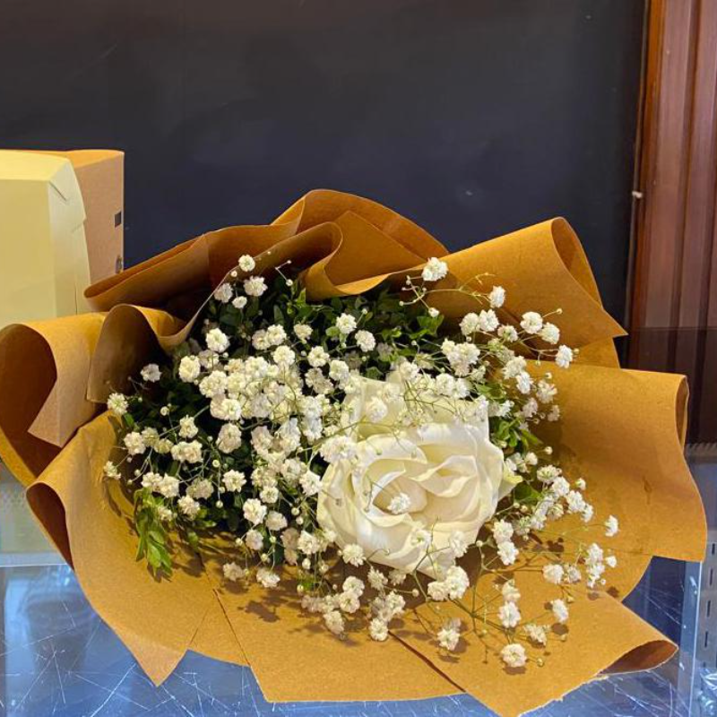 Baby Breath and white imported flower bouquet